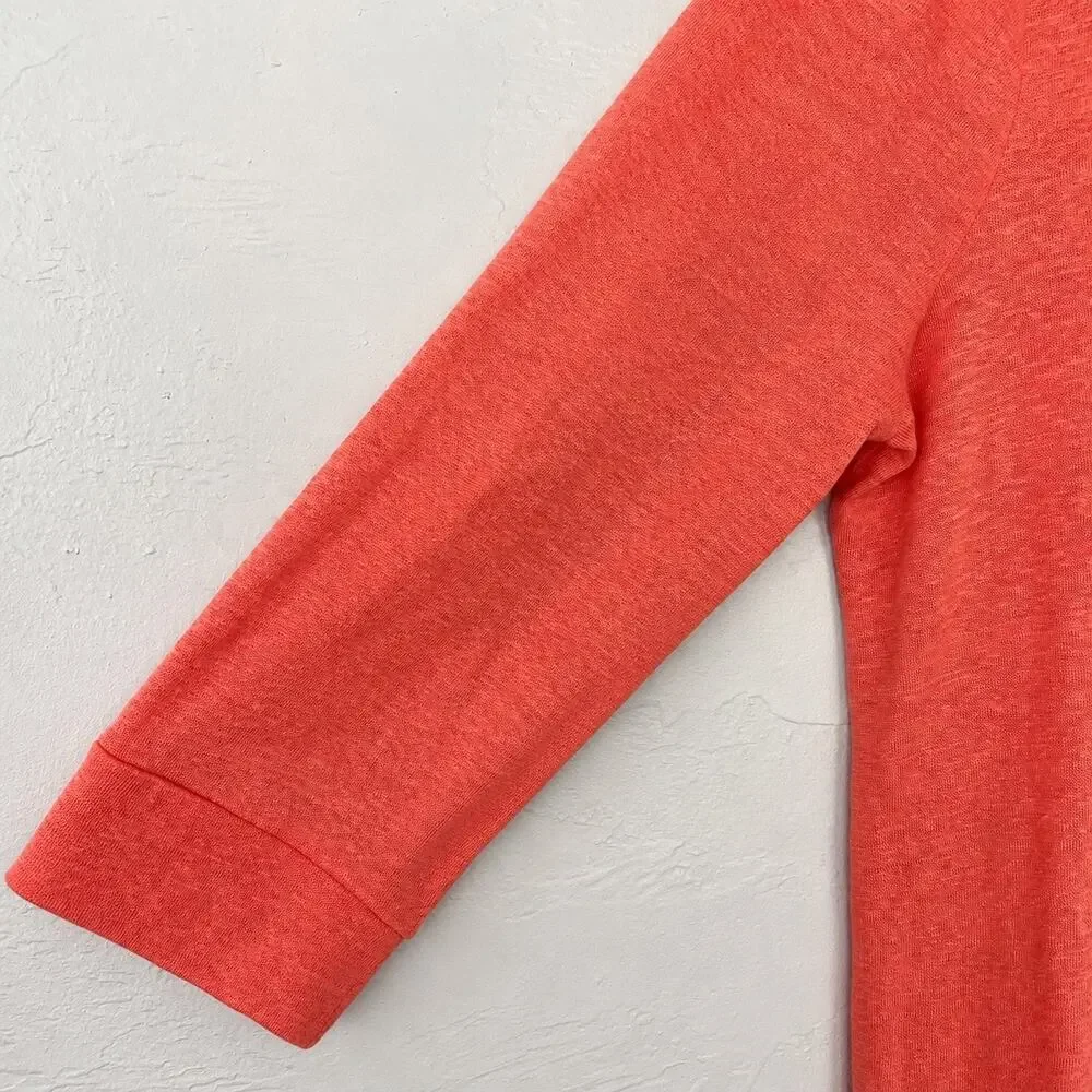 Chico's Coral Linen Tunic M Beaded Embellished Split Neck Coastal Resort Boho